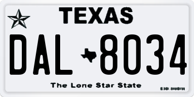 TX license plate DAL8034