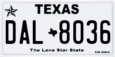 TX license plate DAL8036