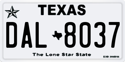 TX license plate DAL8037