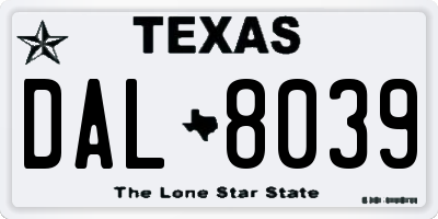 TX license plate DAL8039
