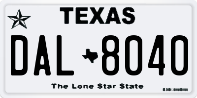 TX license plate DAL8040