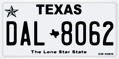 TX license plate DAL8062