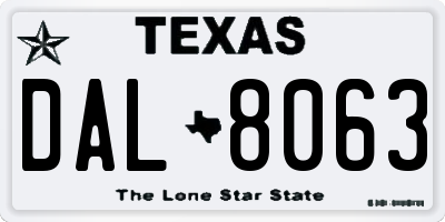 TX license plate DAL8063