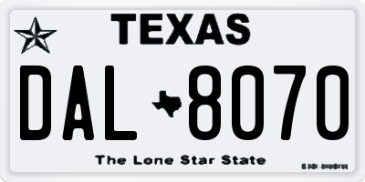 TX license plate DAL8070