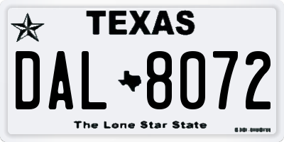 TX license plate DAL8072