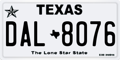 TX license plate DAL8076