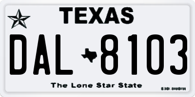 TX license plate DAL8103