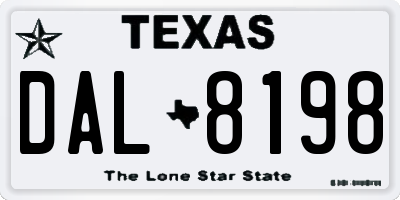 TX license plate DAL8198