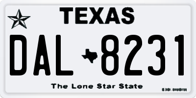 TX license plate DAL8231