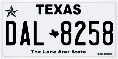 TX license plate DAL8258