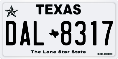 TX license plate DAL8317