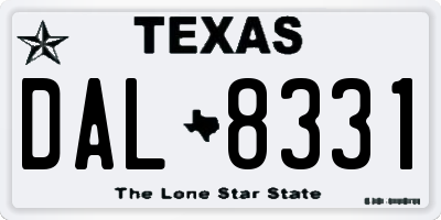 TX license plate DAL8331