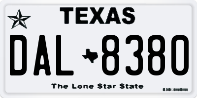 TX license plate DAL8380