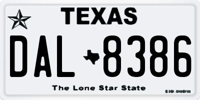 TX license plate DAL8386