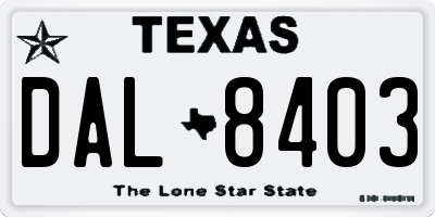 TX license plate DAL8403