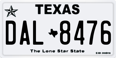 TX license plate DAL8476