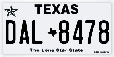 TX license plate DAL8478