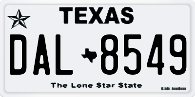 TX license plate DAL8549