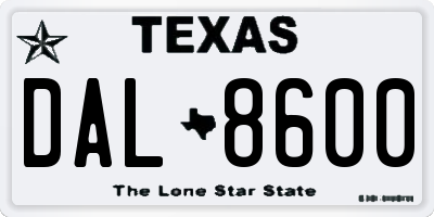 TX license plate DAL8600