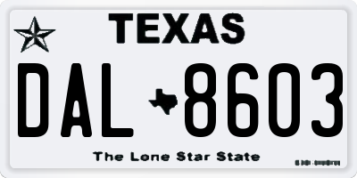 TX license plate DAL8603