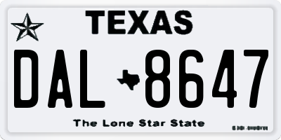 TX license plate DAL8647