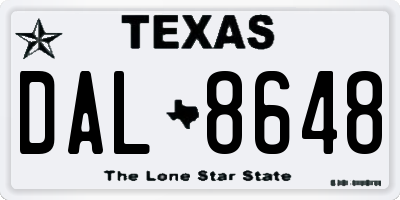 TX license plate DAL8648