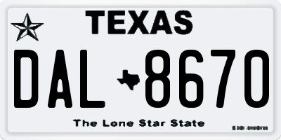 TX license plate DAL8670