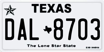 TX license plate DAL8703