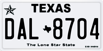 TX license plate DAL8704