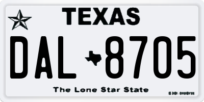 TX license plate DAL8705