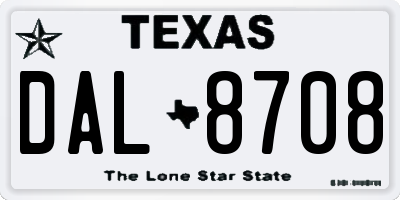 TX license plate DAL8708
