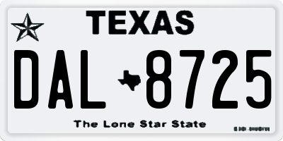 TX license plate DAL8725