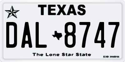 TX license plate DAL8747