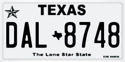 TX license plate DAL8748