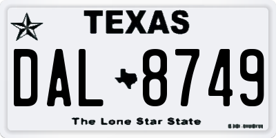 TX license plate DAL8749