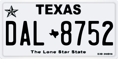 TX license plate DAL8752