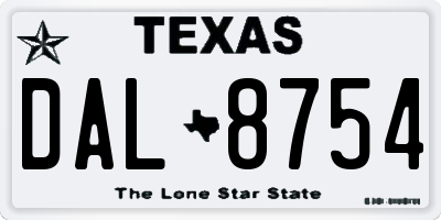 TX license plate DAL8754