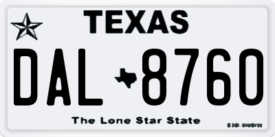 TX license plate DAL8760