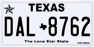 TX license plate DAL8762