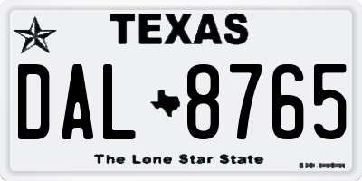 TX license plate DAL8765