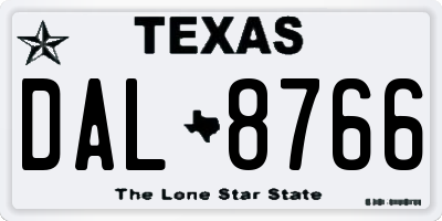 TX license plate DAL8766