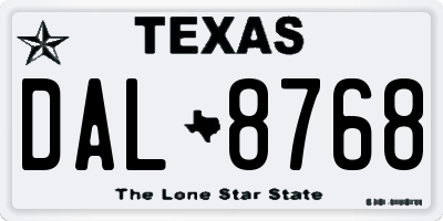 TX license plate DAL8768