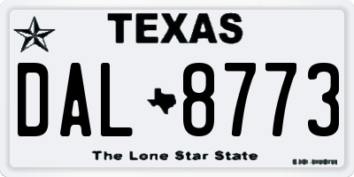 TX license plate DAL8773