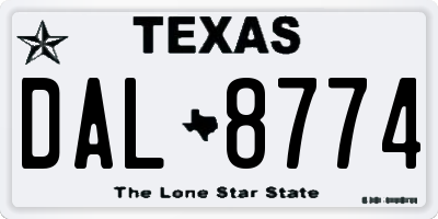 TX license plate DAL8774