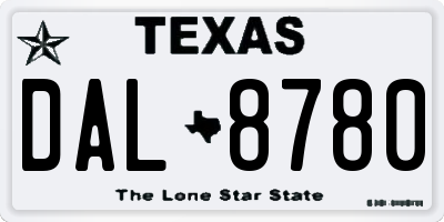 TX license plate DAL8780