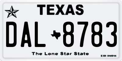 TX license plate DAL8783