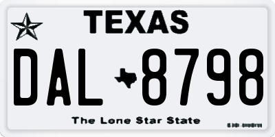 TX license plate DAL8798