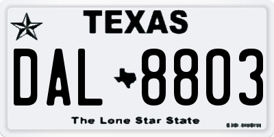TX license plate DAL8803