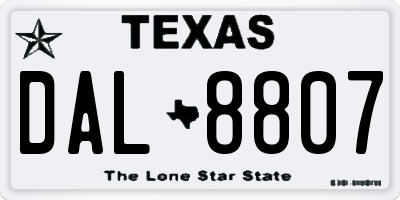 TX license plate DAL8807