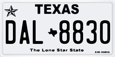 TX license plate DAL8830